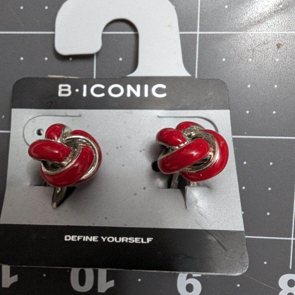 B Iconic cuff links metal red enamel cluster silver tone jacket vtg geometric - Picture 4 of 6